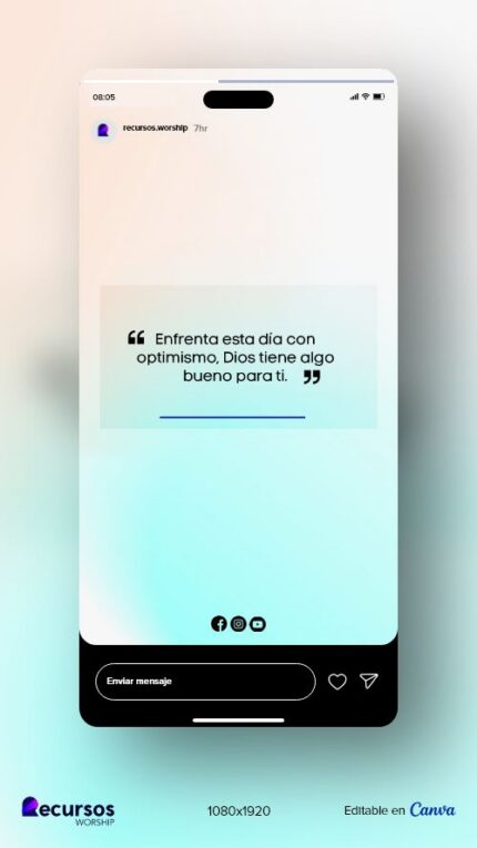 Plantilla vertical "Enfrenta este día con optimismo" personalizada Photoshop & Canva