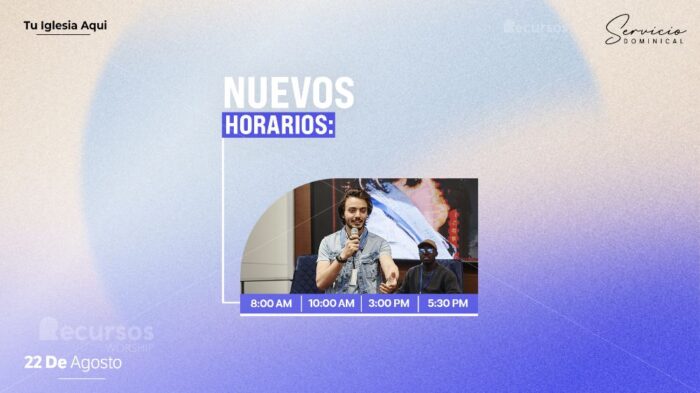 Plantilla de Nuevos Horarios Horizontal editable para la Congregación para editar en Canva y Photoshop