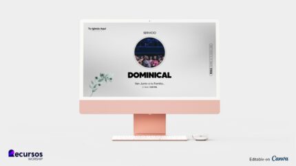 Diseño gráfico horizontal para Canva enfocado en la promoción de actividades de iglesias los domingos.