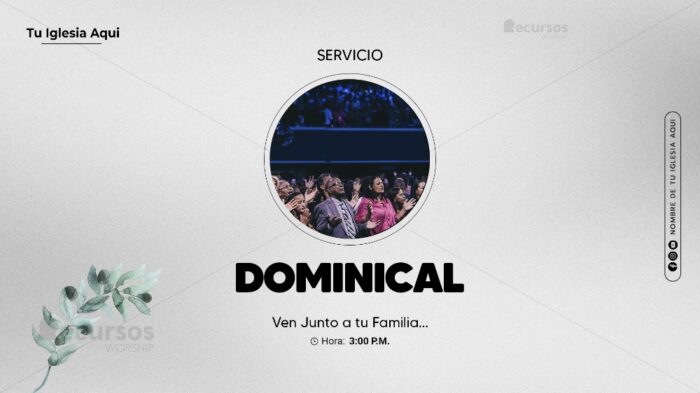 Plantilla de diseño horizontal en Canva, optimizada para anuncios de servicios dominicales de iglesias.