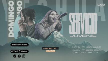 Imagen publicitaria apaisada de recurso gráfico para anunciar cultos juveniles