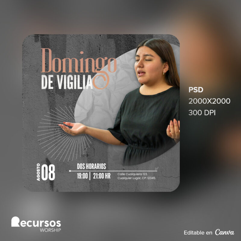 plantilla de publicación en redes sociales para evento de vigilia moderna, muestra en contexto