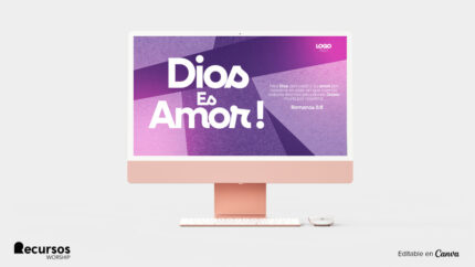 Pantalla de ordenador exhibiendo el diseño de post para redes sociales color morado