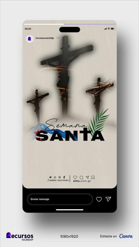 Visualización en smartphone de invitación para servicios religiosos de Pascua con estética minimalista