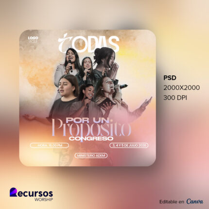 Simulación de la plantilla de banner de adoración instalada en un auditorio