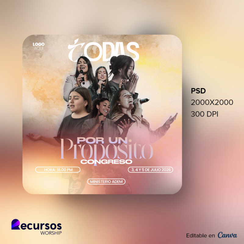 Simulación de la plantilla de banner de adoración instalada en un auditorio