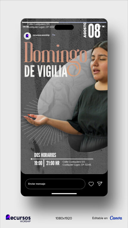 representación visual de plantilla para historias de instagram enfocada en servicios de vigilia