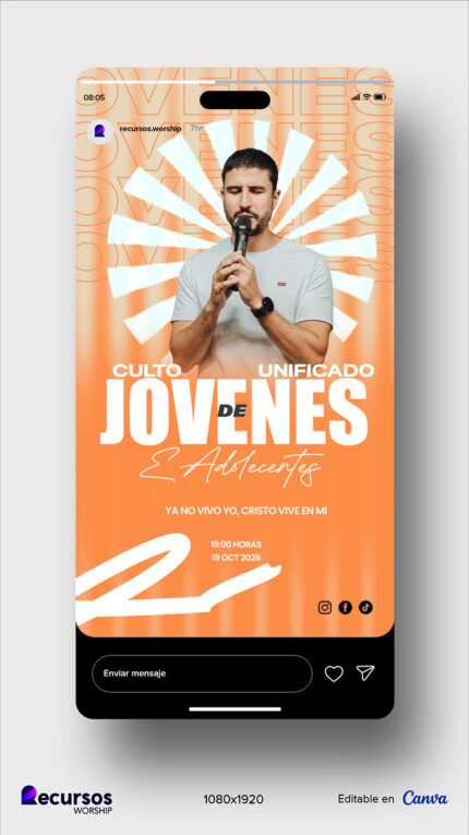 maqueta de teléfono móvil mostrando post juvenil en color naranja