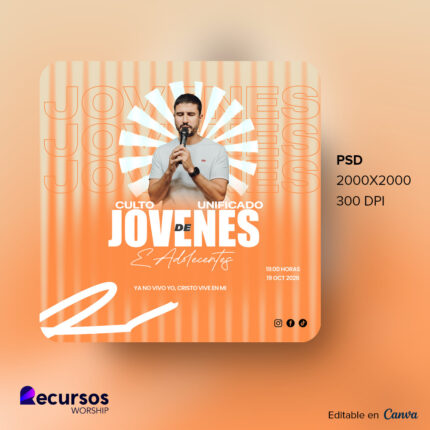 plantilla de publicación en redes sociales de evento juvenil naranja