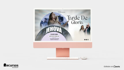 plantilla de flyer para evento evangélico mostrado sobre una superficie de madera rústica