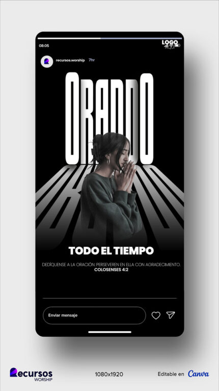 maqueta de post vertical con tipografía moderna para rezos