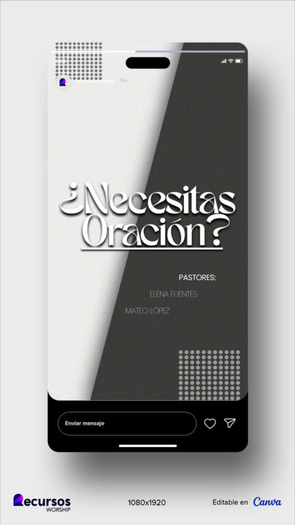 Visualización de plantilla para smartphone enfocada en contenido espiritual y peticiones de oración