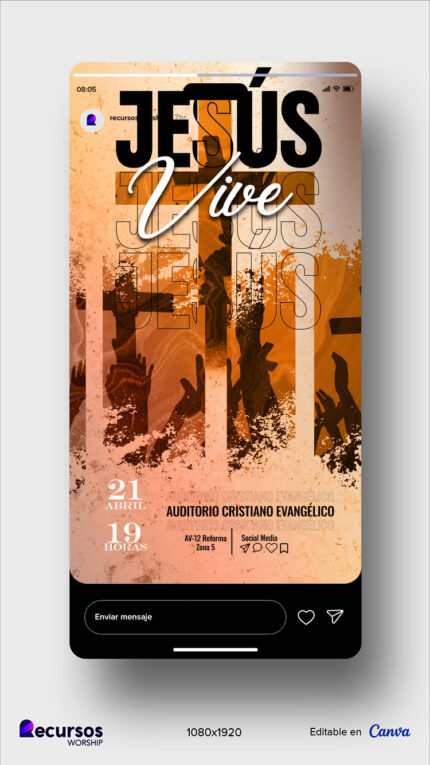 Representación fotorrealista del diseño de culto en formato vertical para dispositivos móviles.