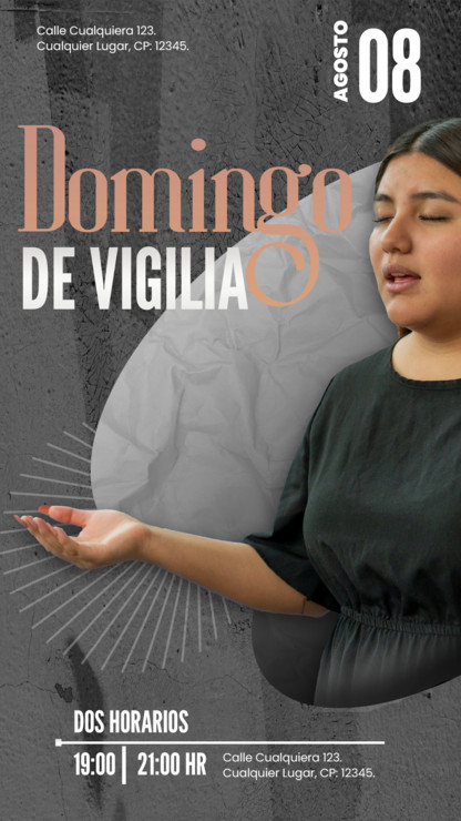 diseño vertical de post para redes sociales sobre evento de oración nocturna con estética minimalista