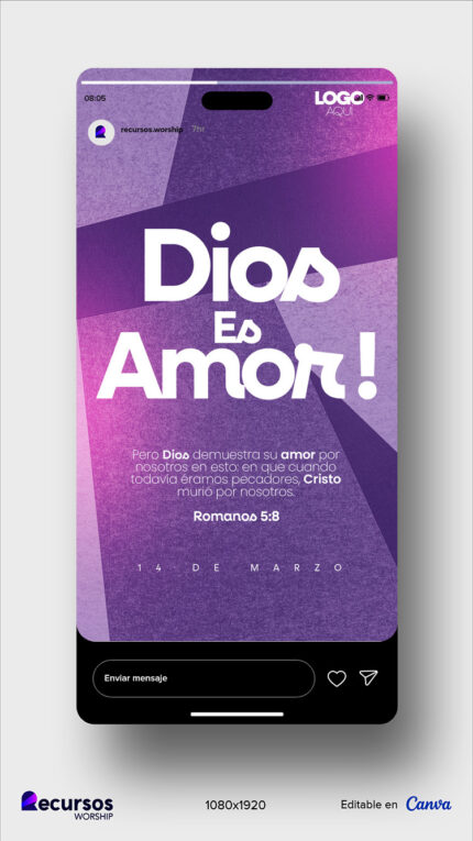 Smartphone real mostrando el diseño de post vertical con frase motivacional morada