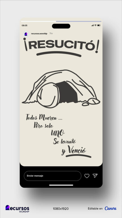 teléfono móvil mostrando arte digital de resurrección para iglesias