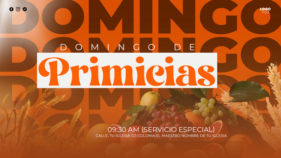 Imagen apaisada de la plantilla editable para anuncios de culto de primicias