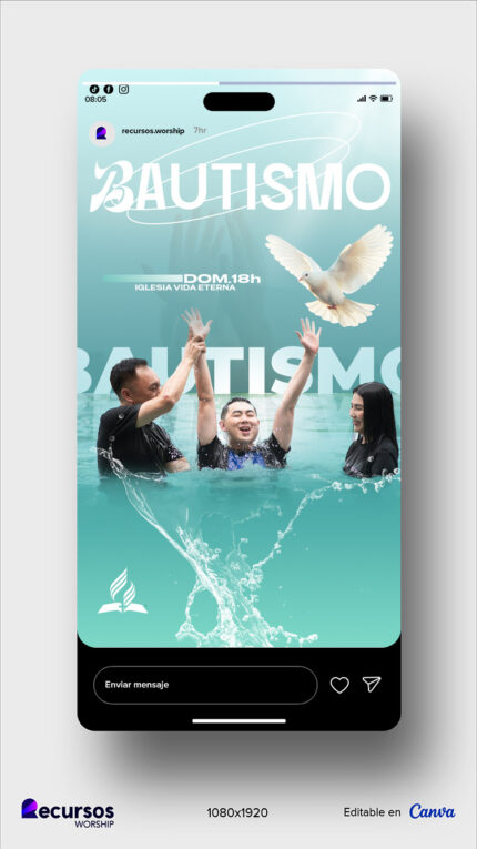 Muestra visual de tarjeta de bautismo color aguamarina en pantalla de móvil