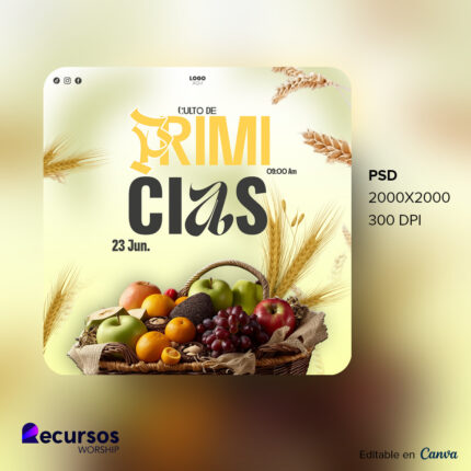 plantilla moderna de culto a los primeros frutos editable para iglesias