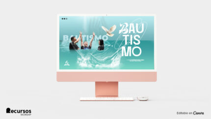 Plantilla de invitación para iglesia en color aguamarina sobre mesa decorada