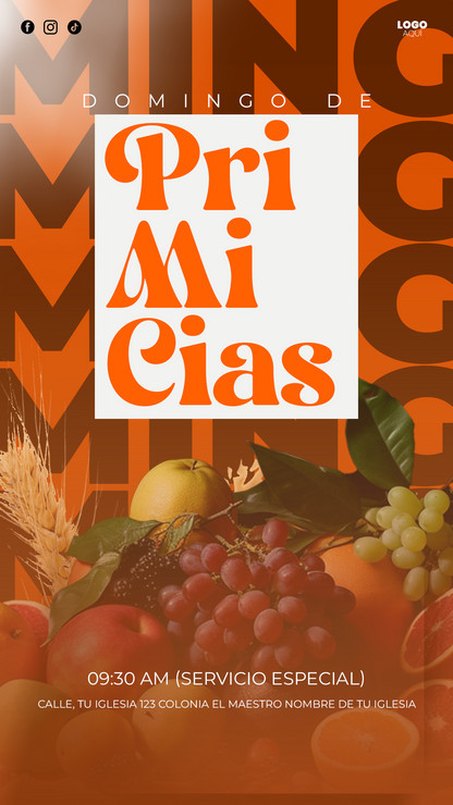 Formato vertical de la gráfica para servicio de primicias cristianas en tonos ocres