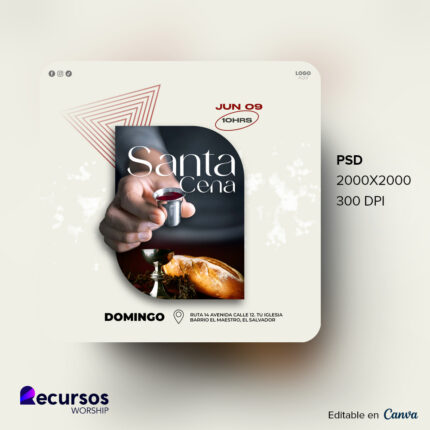 Visualización de la plantilla de culto de Santa Cena en un dispositivo digital