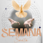 layout vertical para redes sociales de semana santa con ilustración de ave y manos