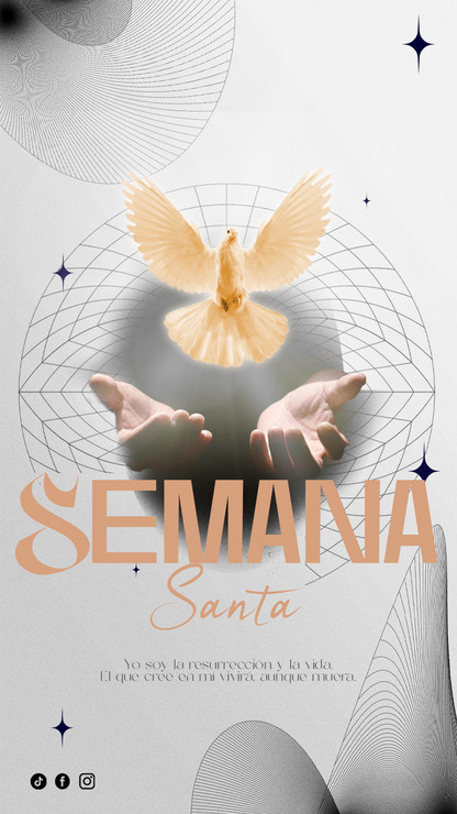 layout vertical para redes sociales de semana santa con ilustración de ave y manos