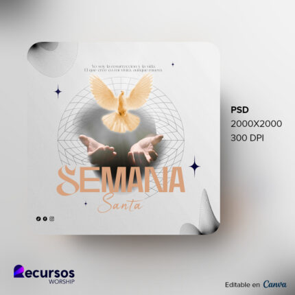 gráfico de Semana Santa con paloma en manos y diseño minimalista