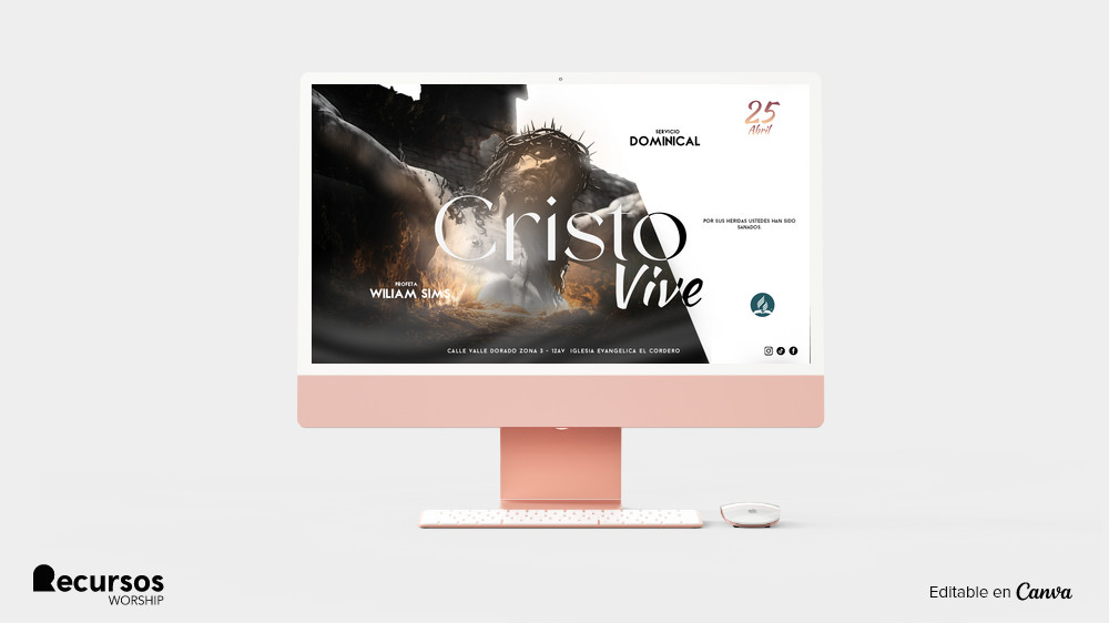 Proyección del diseño de adoración en un monitor de escritorio o pantalla de proyector