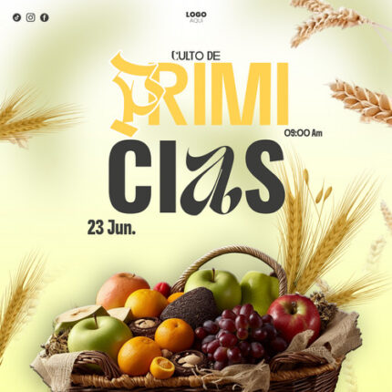 plantilla moderna de culto a los primeros frutos editable para iglesias