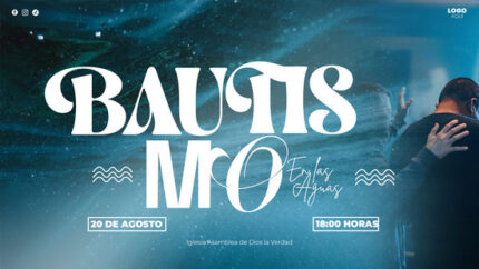 Banner panorámico del diseño para ceremonia de bautismo con temática acuática