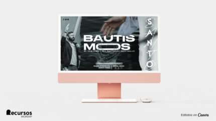 Simulación en pantalla de diseño para evento eclesiástico