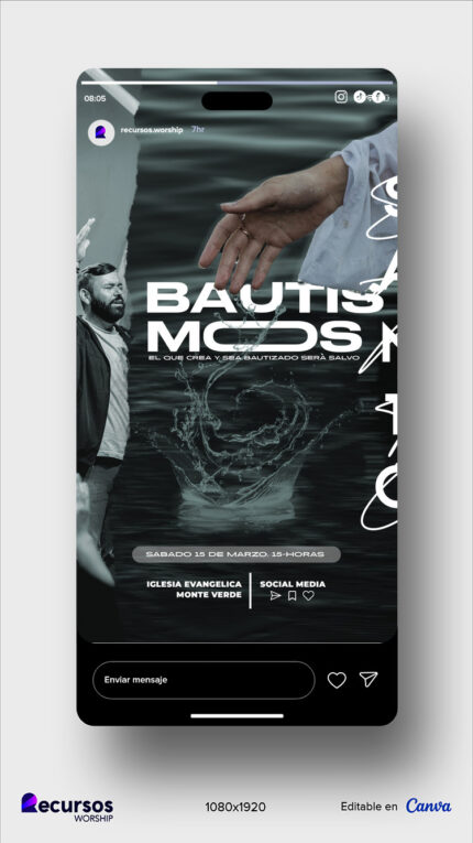 Visualización de plantilla para ceremonia religiosa en teléfono inteligente