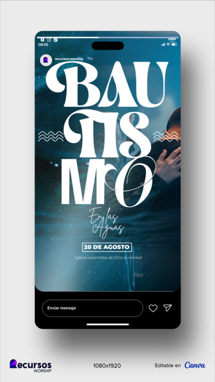 Simulación de invitación digital de bautismo optimizada para pantalla de celular