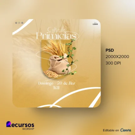 modelo para Eventos de Primícias e Colheitas | Design Dourado Elegante 1:1 Canva — mockup, 1:1