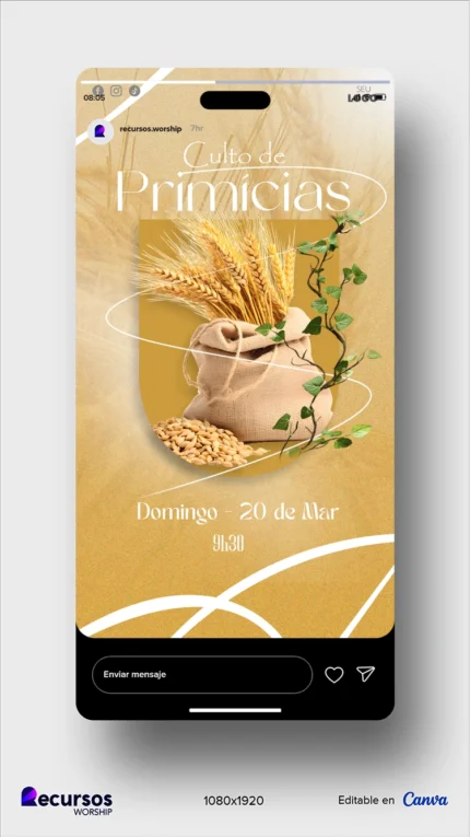 Design Editável para avisos de Igreja | Estilo Colheita Tradicional Vertical Canva — mockup, 9:16