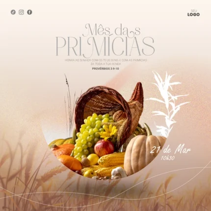 modelo de Primícias, abundância de colheitas editável para igreja 1:1 Canva — miniatura, 1:1