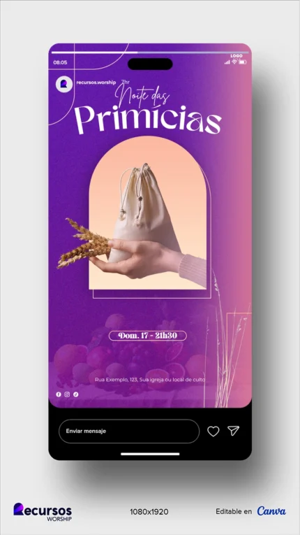 Flyer Vertical Editável de Primícias para Photoshop — mockup, 9:16