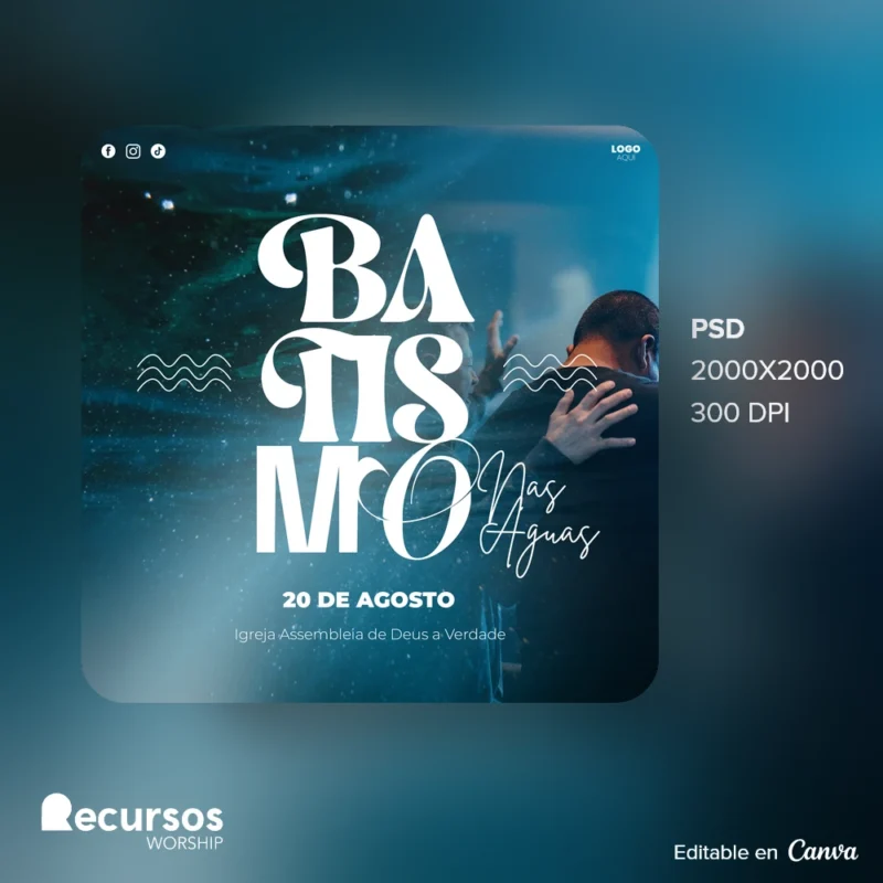 modelo para batismo editável nas águas cristão para avisos paroquiais 1:1 Canva — mockup, 1:1