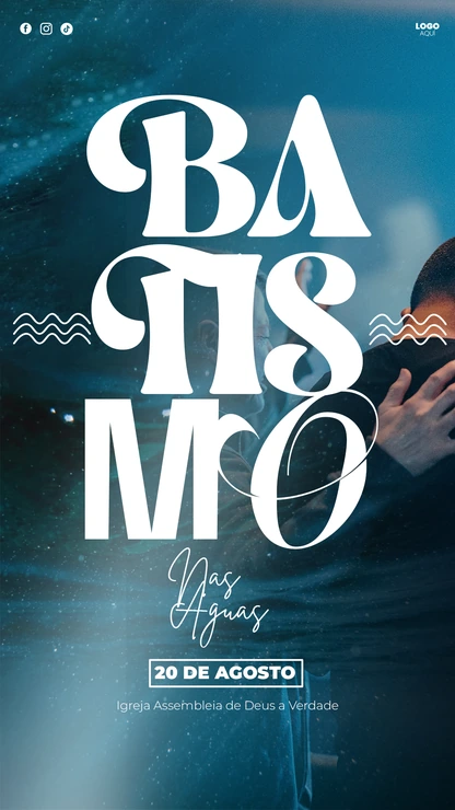 Design para avisos de Batismo | Estética Aquática Vertical Photoshop — miniatura, 9:16
