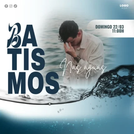 Modelo de evento moderno de batismo nas águas para igreja editável profissional 1:1 Canva — miniatura, 1:1