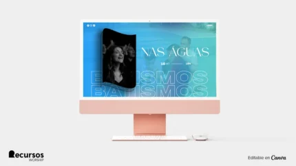 Recurso Gráfico para Batismos | Temática Azul Contemporânea 16:9 PSD — mockup, 16:9