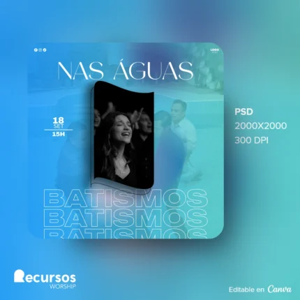 modelo para batismo nas águas azul moderno para igreja e eventos religiosos 1:1 Canva — mockup, 1:1