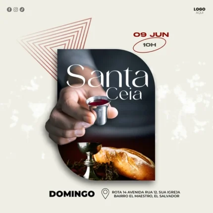 Modelo de design profissional para o culto de Santa Ceia | Estilo Azul 1:1 para Redes Canva — miniatura, 1:1