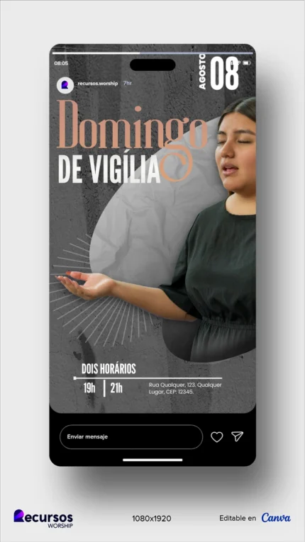 Design para Aviso da Igreja | Estética Escura Vertical Photoshop — mockup, 9:16