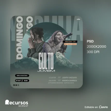 Modelo para Serviço Juvenil Moderno | Design Minimalista Montanhoso 1:1 Canva — mockup, 1:1
