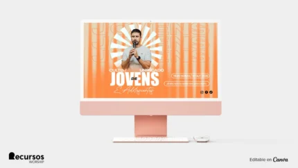 Fundo de Tela para avisos de Igreja | Temática Laranja 16:9 PSD — mockup, 16:9
