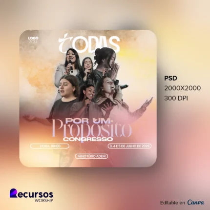 Modelo para Eventos de Adoração | Estilo Quente Espiritual 1:1 Canva — mockup, 1:1