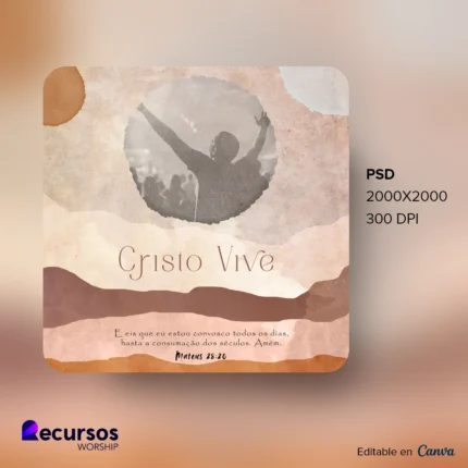 Modelo de frase de adoração | Ressurreição em tons quentes 1:1 Canva — mockup, 1:1
